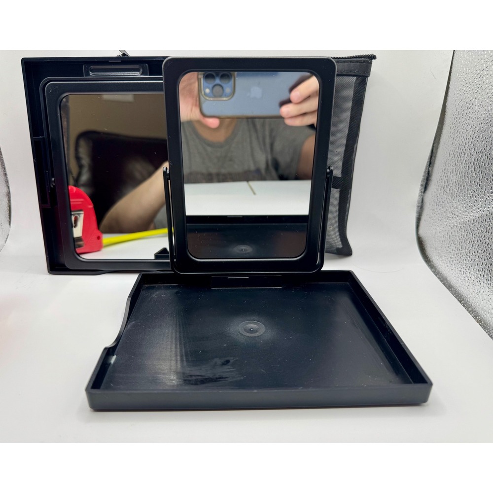 Set of 2 Mary Kay Travel Makeup Mirrors With Tray Folds Flat‎ & 1 Mesh Carry Bag